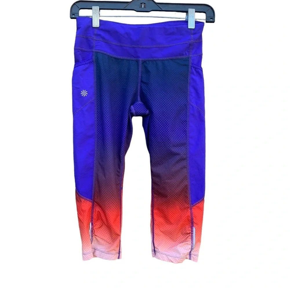 Athleta Women's Dobby Be Free Crop Leggings Ombré Purple Orange Athletic Size XS
